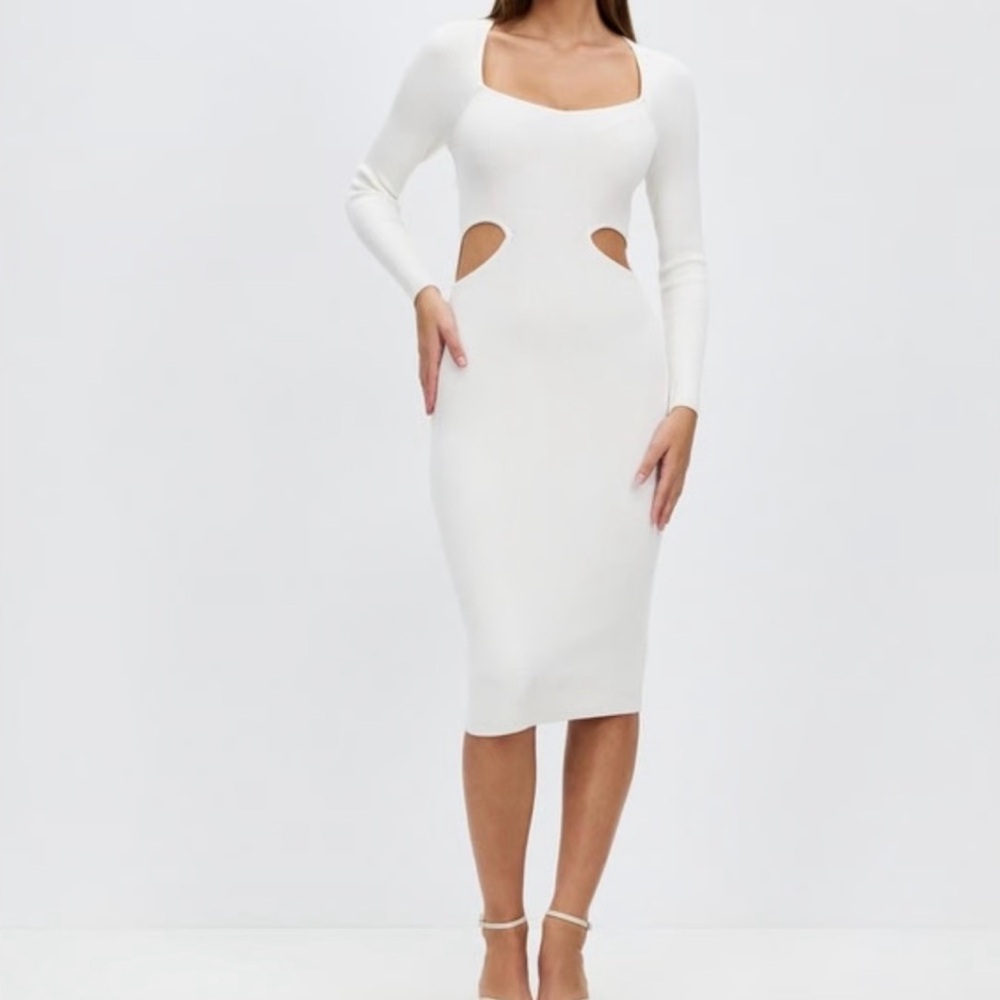 Abercrombie & Fitch White Long Sleeve Cut-Out Dress